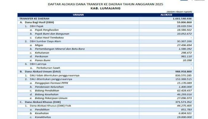 Lampung Timur: Rp 1,6 T Dana Transfer 2025, DAU Mendominasi