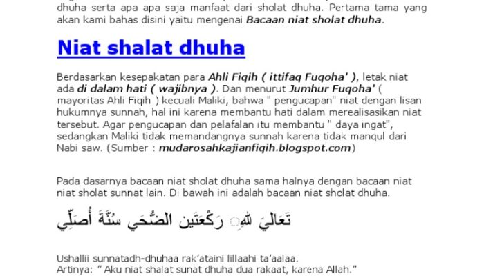 Tata cara sholat dhuha dua rakaat lengkap