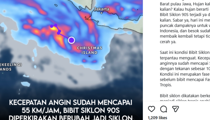 Ramai narasi bibit siklon tropis 90S akan jadi siklon dalam 24 jam, ini kata BMKG