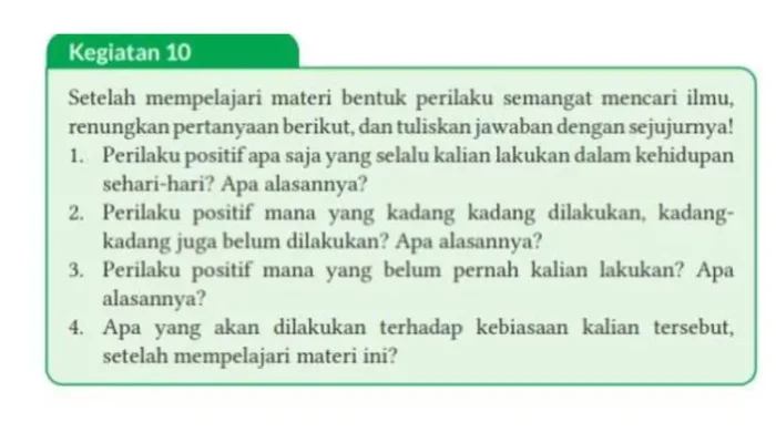 Kunci PAI IX Kurikulum Merdeka: Perilaku Positif Kegiatan 10