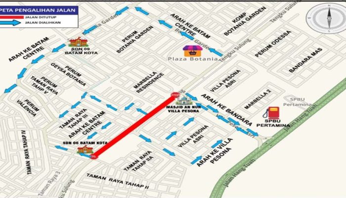 Jalan Tengku Sulung Batam Ditutup Mulai 10 September, Warga Diminta Gunakan Rute Alternatif